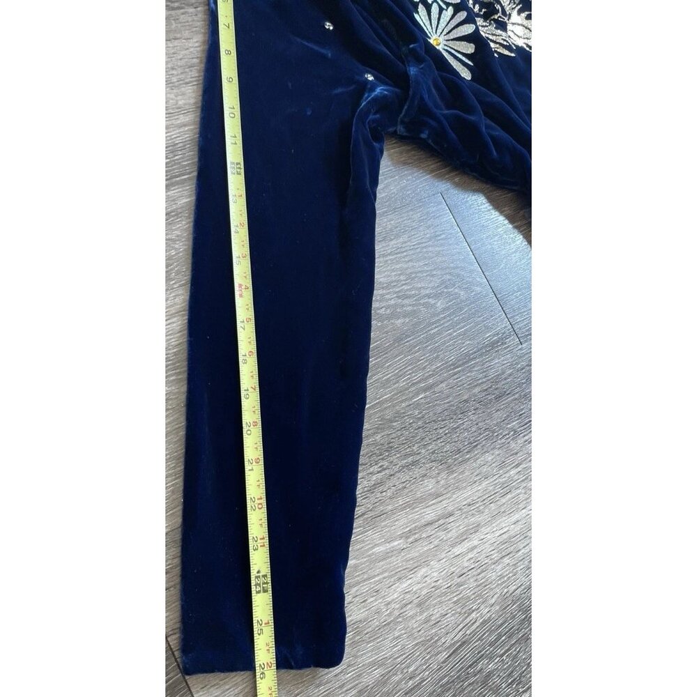 Vintage Cheongsam Long Dress Sz S Blue Velvet Asian Mandarin White Daisy Sparkle - Picture 7 of 13